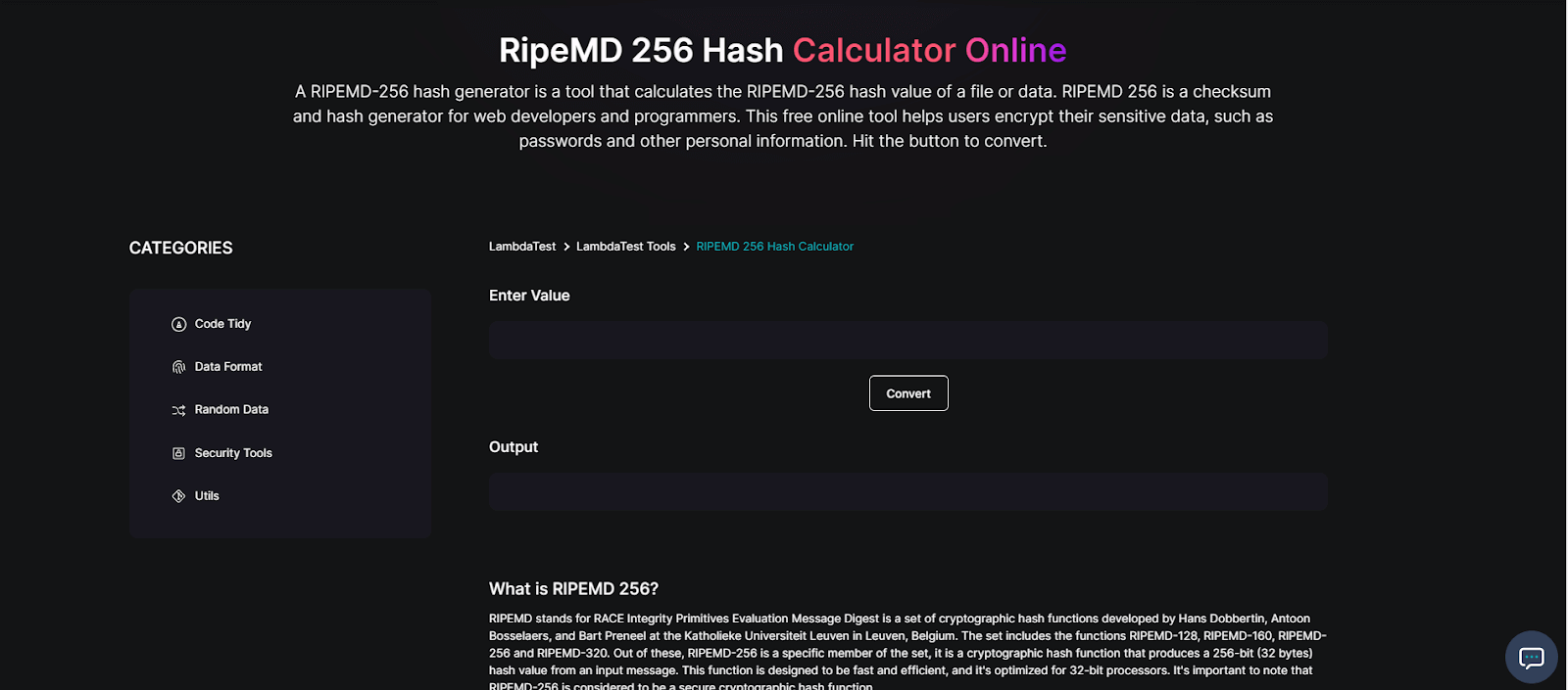 RIPEMD256 Hash Calculator RIPEMD256 Hash Calculator