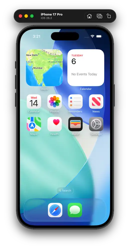 iOS Simulator running iPhone 17 Pro on macOS
