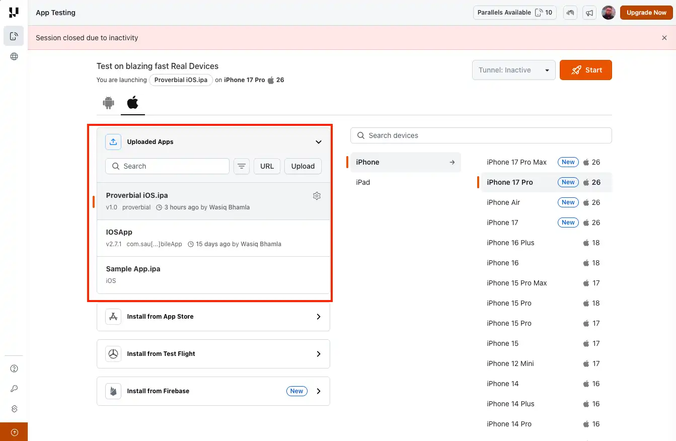 Uploading iOS app to TestMu AI cloud server