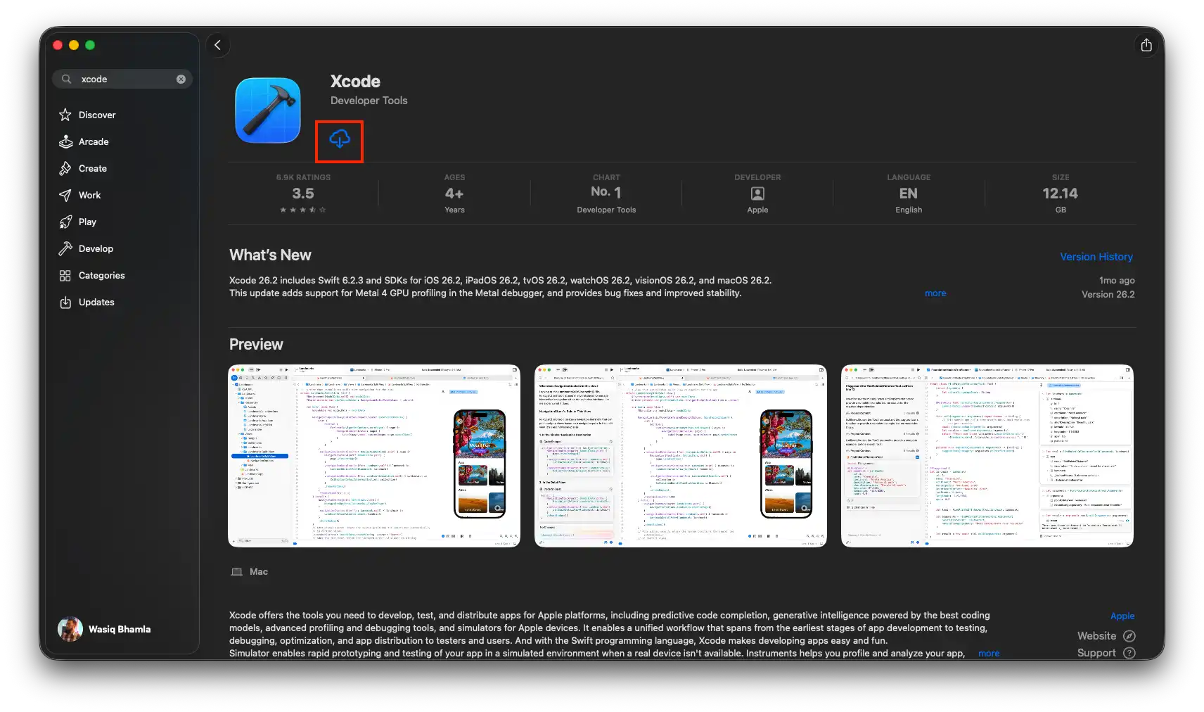 Xcode download in Mac App Store