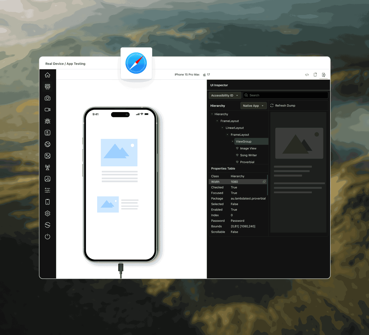 Safari Web Inspector open in a macOS Golden Gate Beta browser session