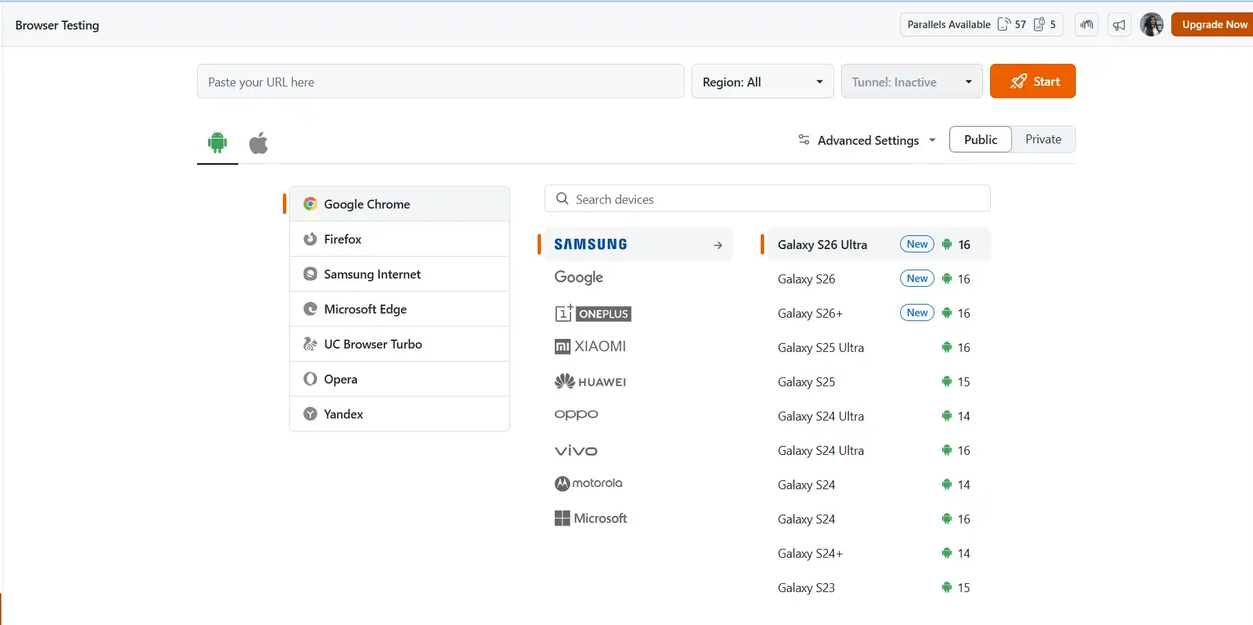 Selecting a real device for Oracle mobile testing