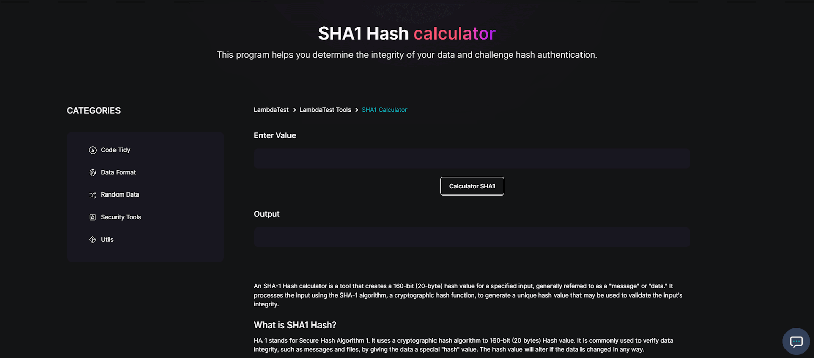 SHA1 Hash Calculator SHA1 Hash Calculator