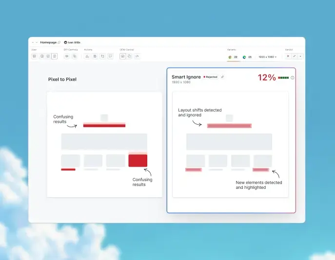 SmartUI Smart Ignore filtering false positive diffs from dynamic content