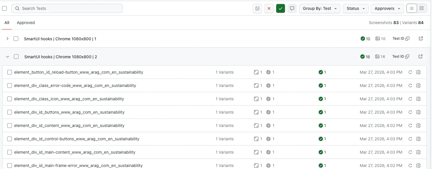 Group SmartUI screenshots by test case