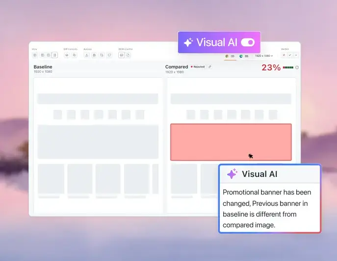 SmartUI Visual AI engine detecting visual changes and filtering anti-aliasing noise