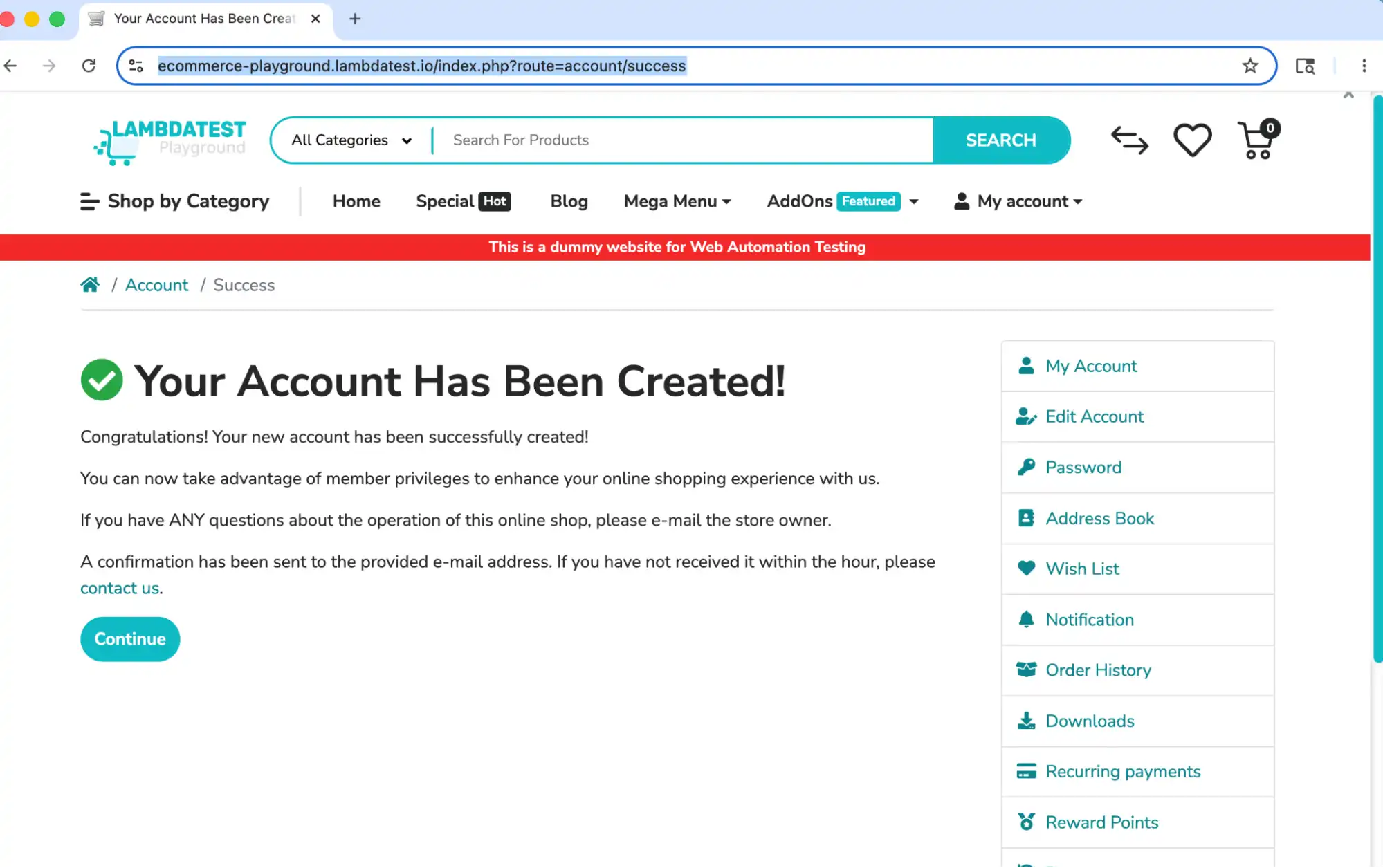 successfully created account