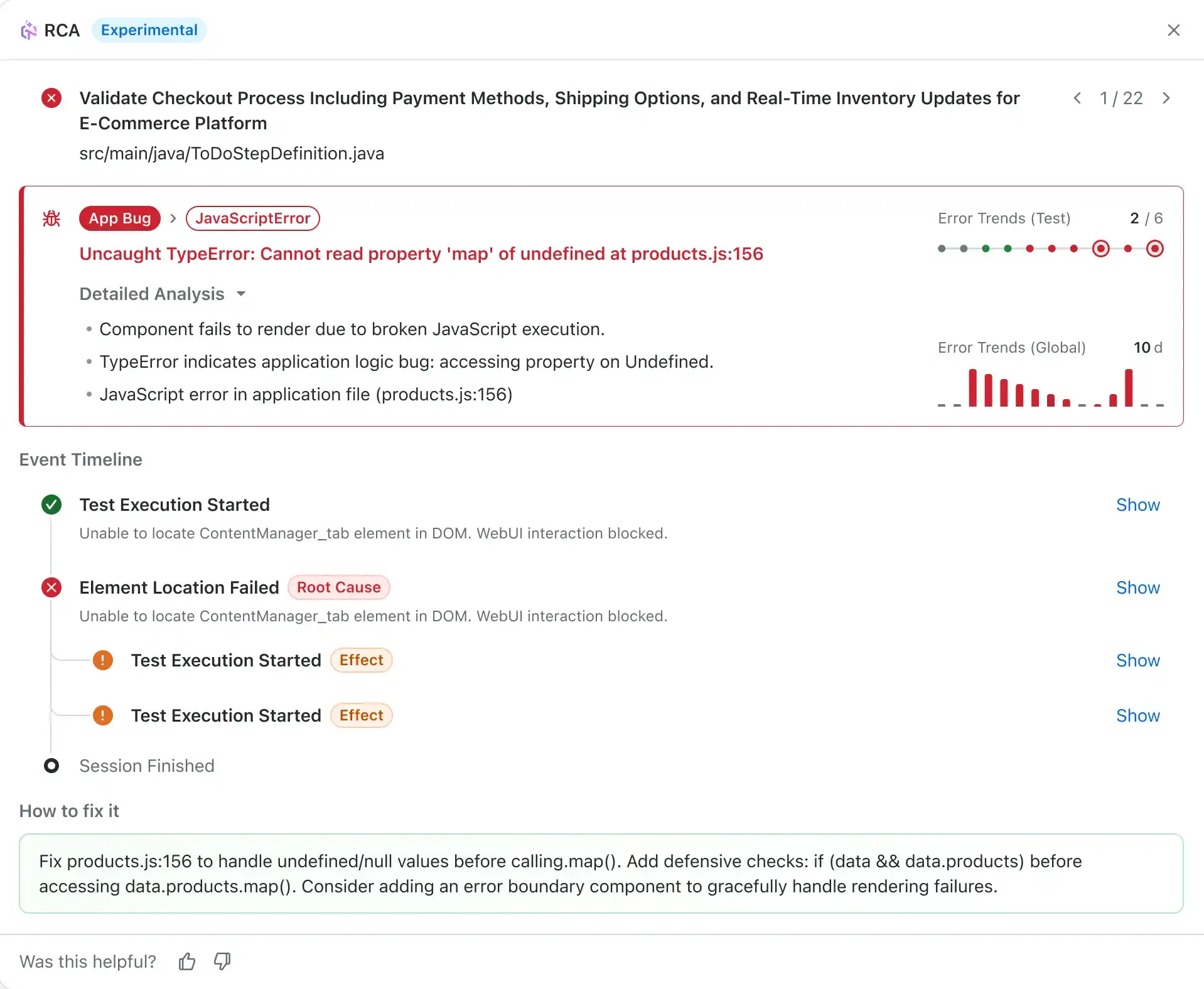 Expanded log coverage for AI Root Cause Analysis in Test Insights