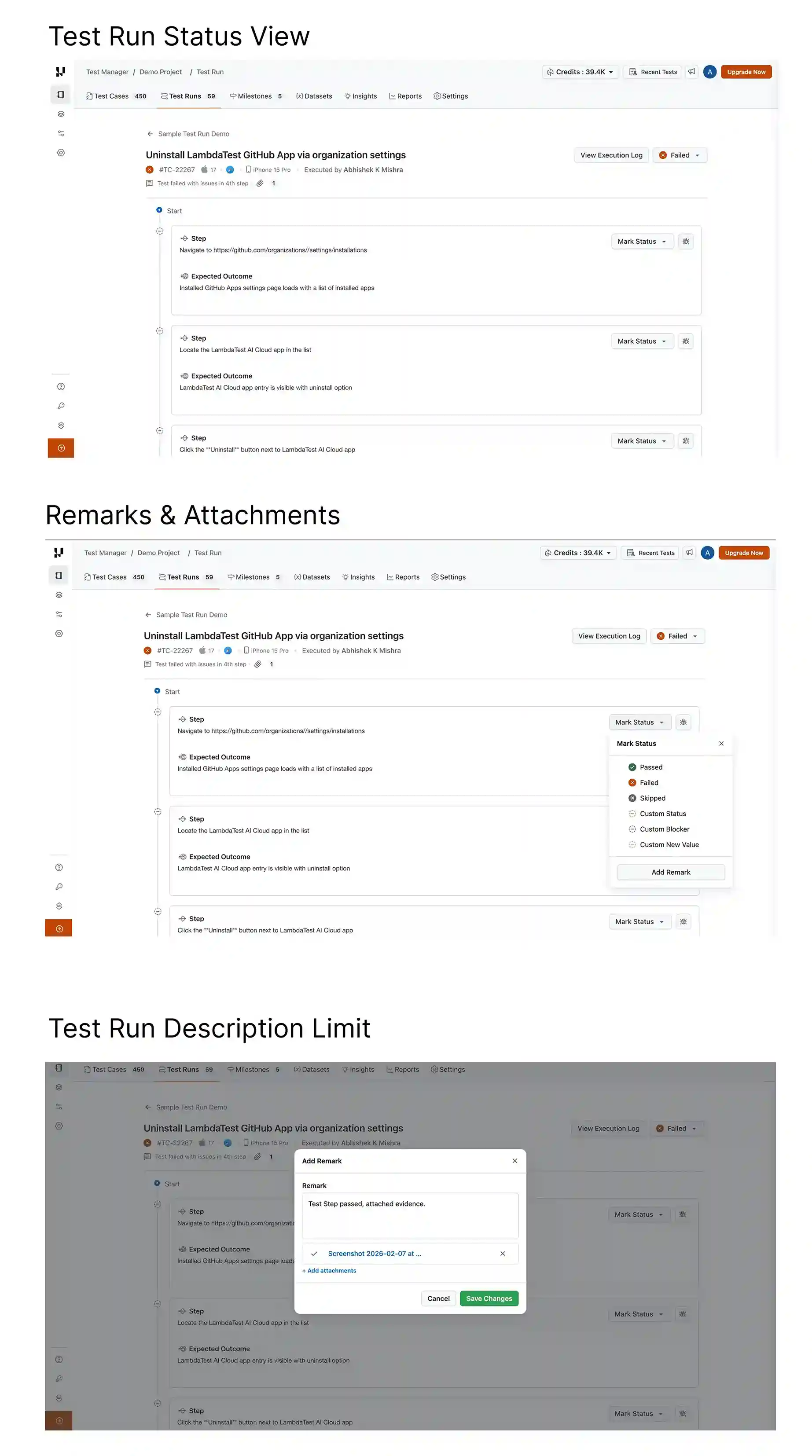 Test Runs Improvements