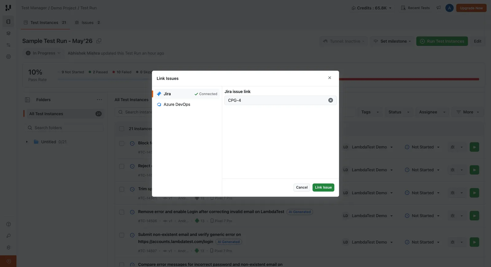 Issue linking and enhanced bug visibility in Test Runs