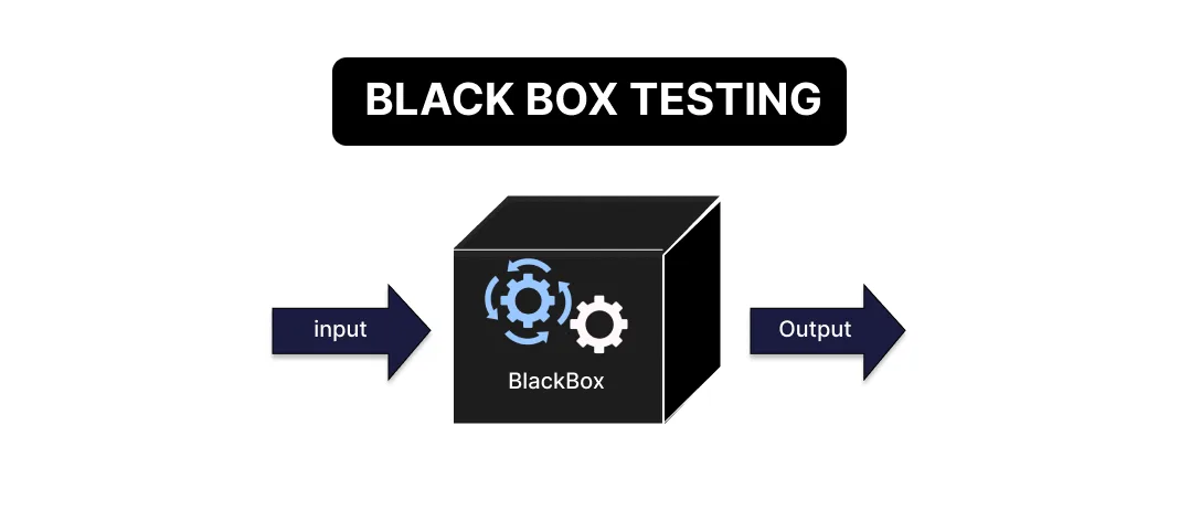 Diagram showing black box testing with inputs entering a closed system and outputs being verified