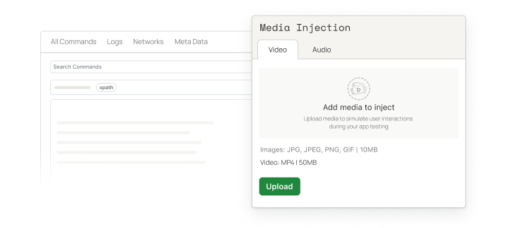 Mock video injection for WebRTC and camera feature testing in automation cloud pipeline
