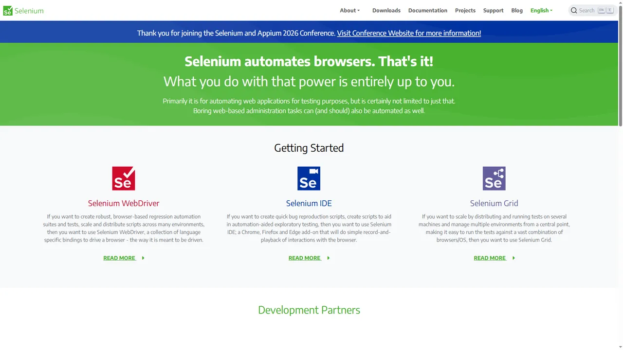 Selenium - browser automation for web chatbot UI testing Selenium project homepage describing browser automation