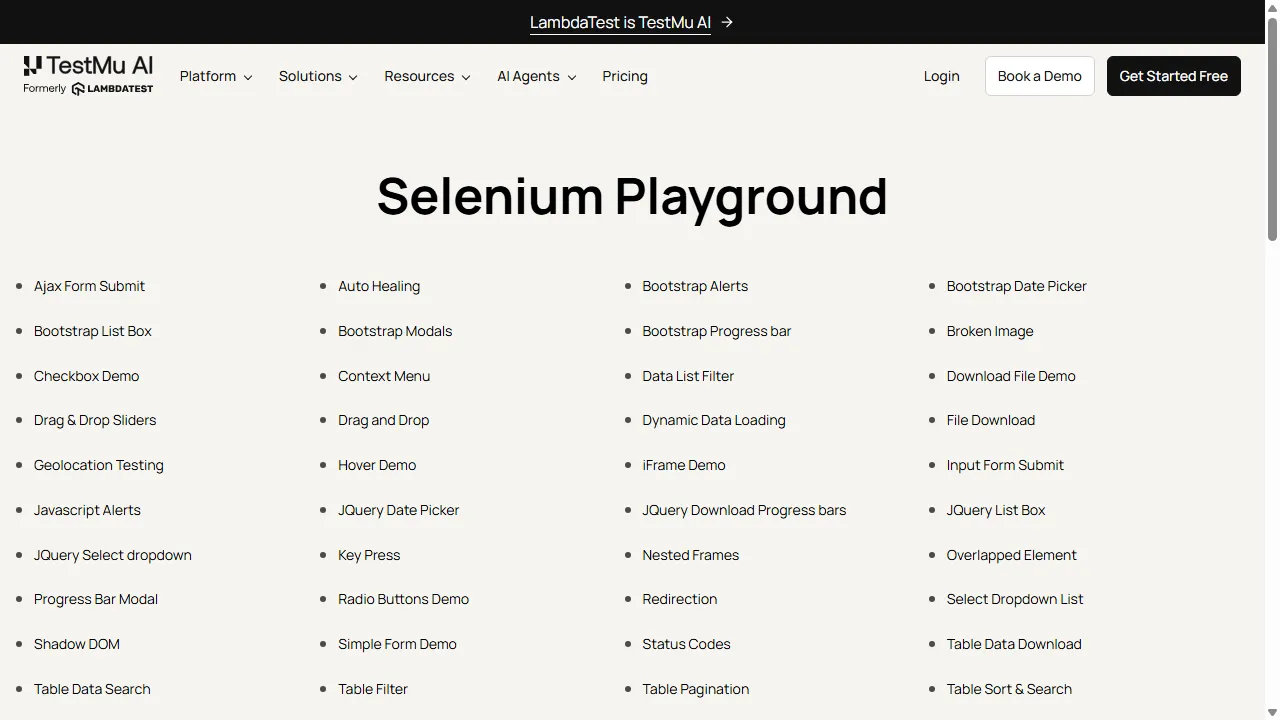 TestMu AI Selenium Playground rendered in a real Browser Cloud Chrome session via migrated Playwright code