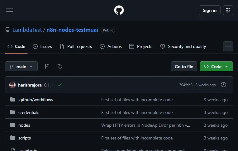 TestMu AI Agent verified n8n community node - n8n-nodes-testmuai The TestMu AI Agent verified community node for n8n browser automation, published by TestMu AI on GitHub