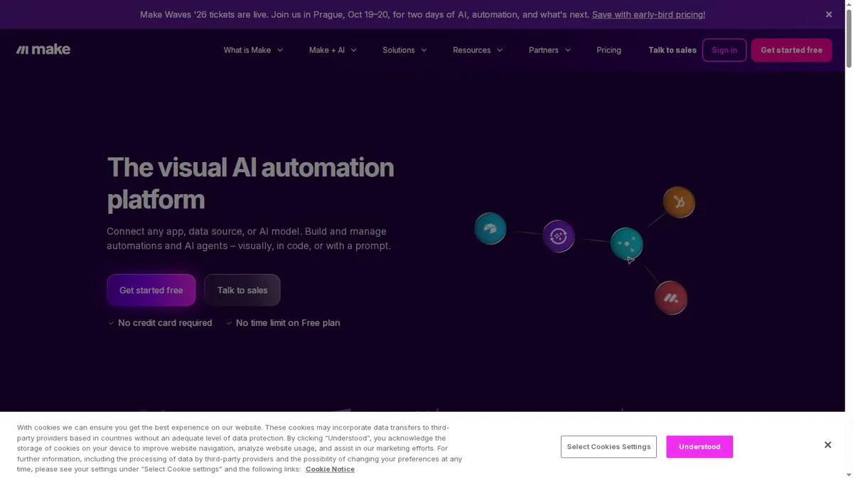 Make workflow automation Make visual no-code workflow automation builder