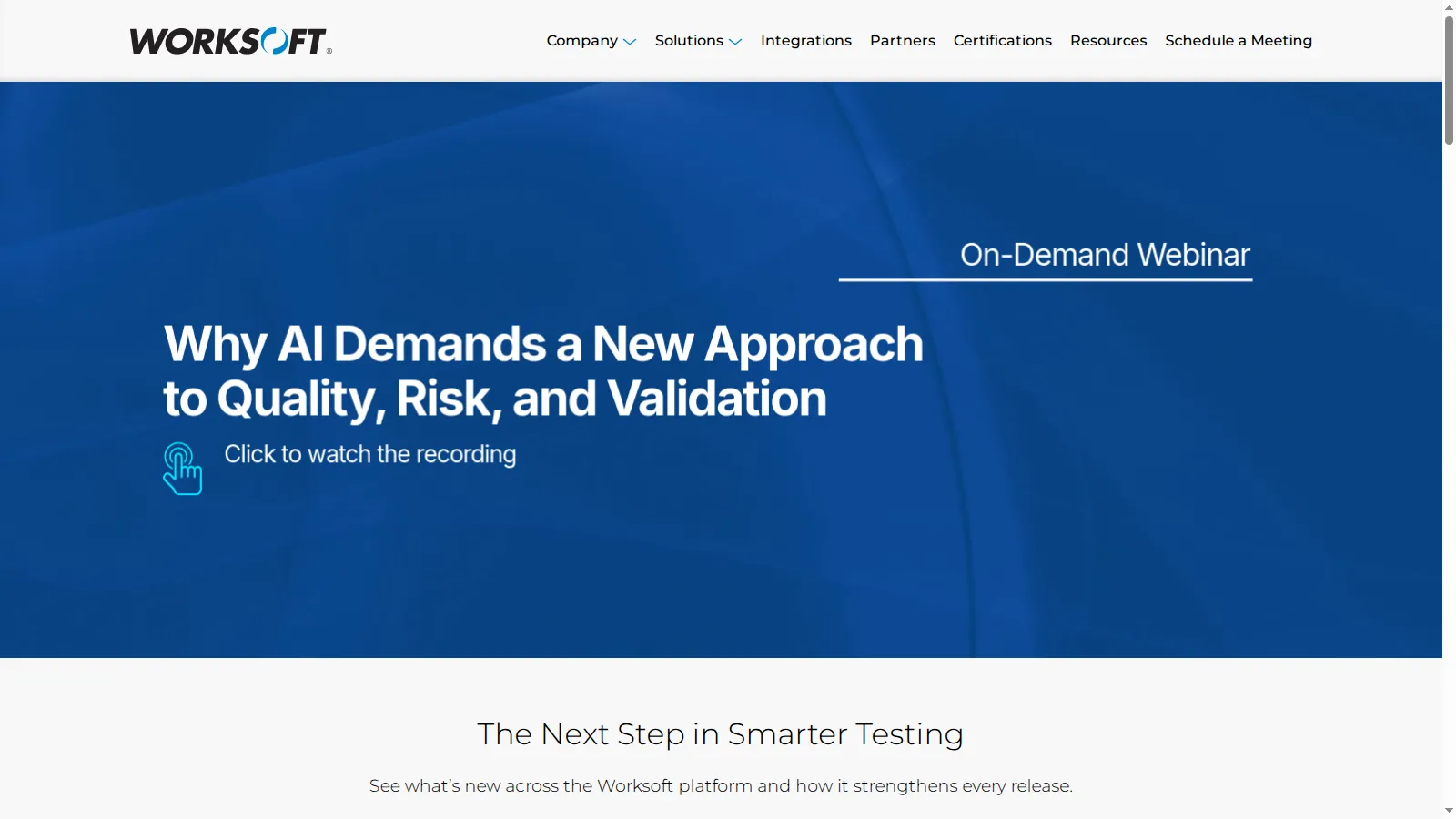 Worksoft Certify enterprise automation Worksoft homepage describing codeless business-process test automation for enterprise applications