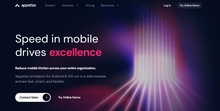 Appetize.io homepage for browser-based Android and iOS emulators