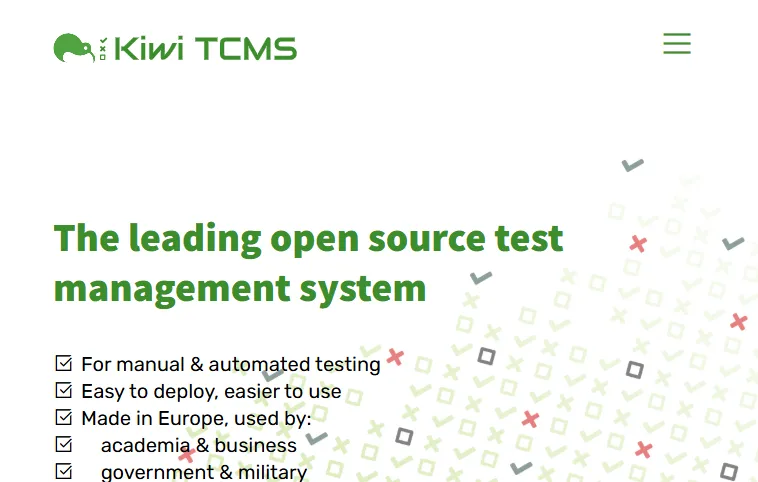Kiwi TCMS - open-source test management system Kiwi TCMS homepage describing the leading open-source test management system for manual and automated testing