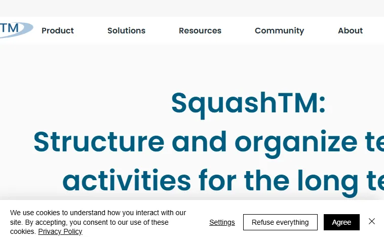 Squash TM - open-source test management Squash TM homepage highlighting structured, long-term test management for QA teams