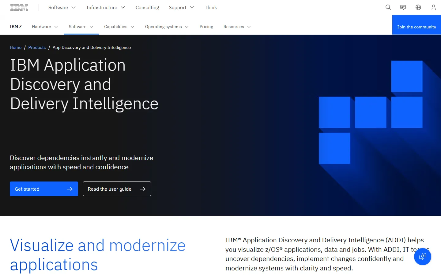 IBM Application Discovery and Delivery Intelligence (ADDI) product page IBM Application Discovery and Delivery Intelligence product page describing how ADDI visualizes z/OS applications, data, and jobs to uncover dependencies
