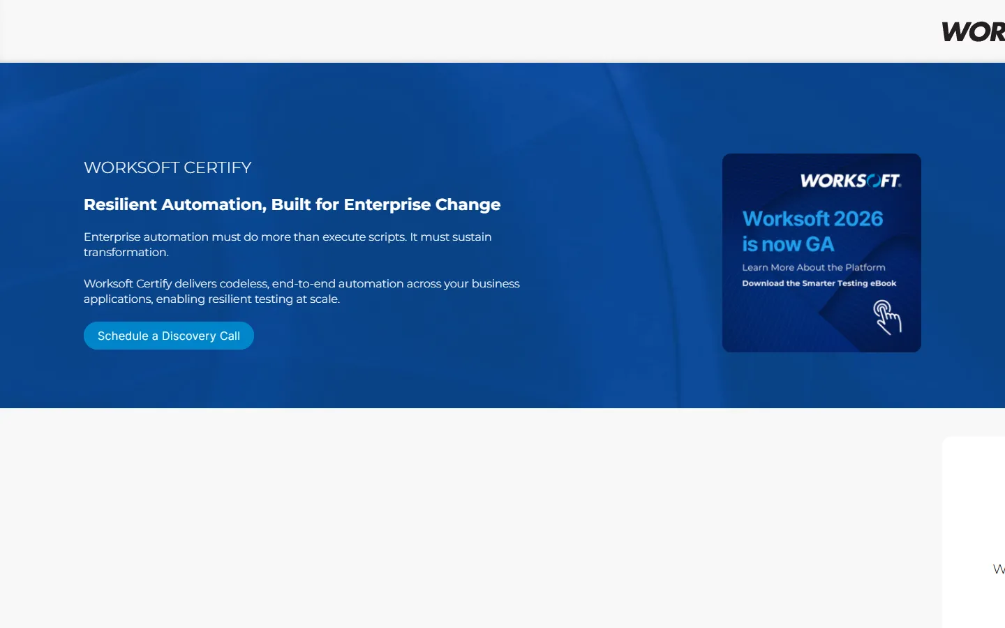 Worksoft Certify codeless test automation product page Worksoft Certify product page describing codeless, end-to-end automation across enterprise applications including 3270 and 5250 terminals