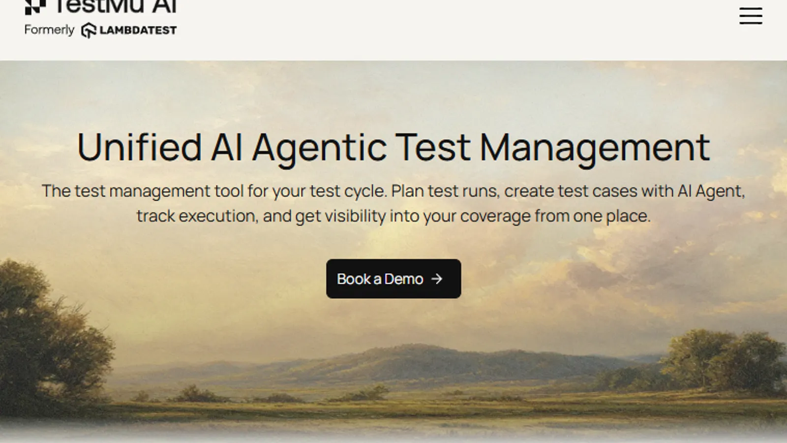 Test Manager by TestMu AI Test Manager by TestMu AI product page captured during our August 2026 evaluation, positioning unified AI agentic test management