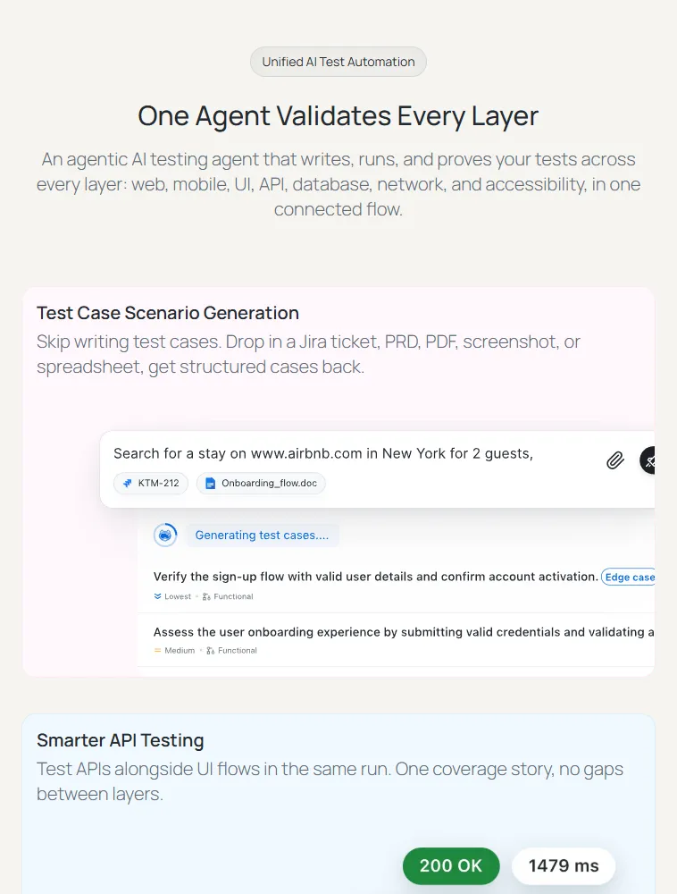 KaneAI test case scenario generation on TestMu AI, turning a Jira ticket and requirement document into structured test cases