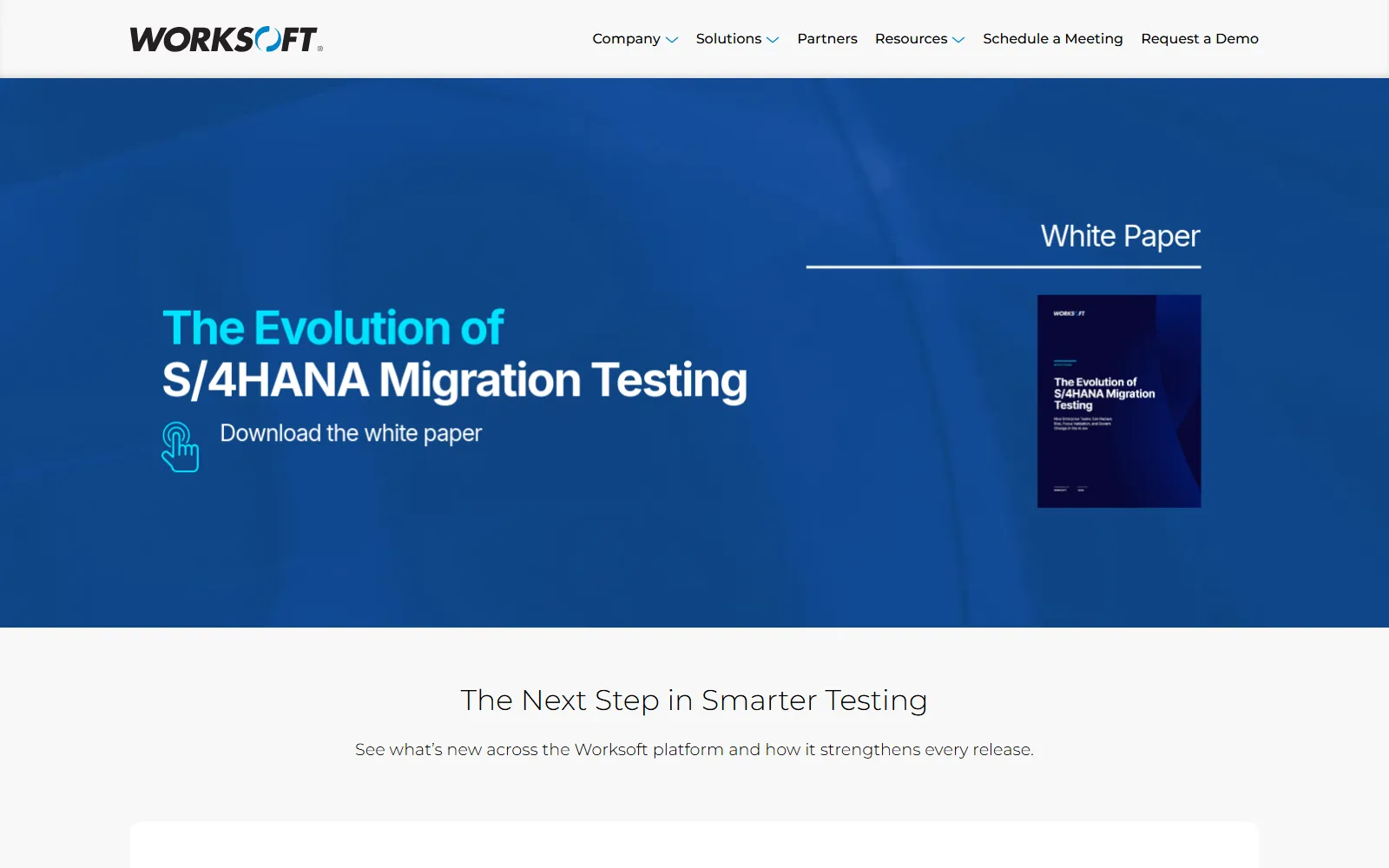 Worksoft test automation platform for enterprises Worksoft home page featuring S/4HANA migration testing