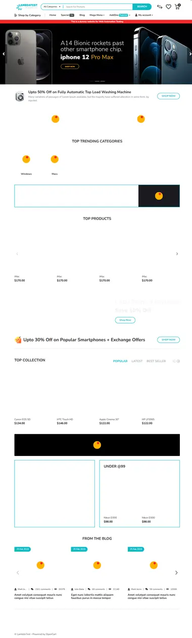 Full-page screenshot captured by Playwright Full-page screenshot of the eCommerce playground homepage captured by Playwright on the TestMu AI cloud grid