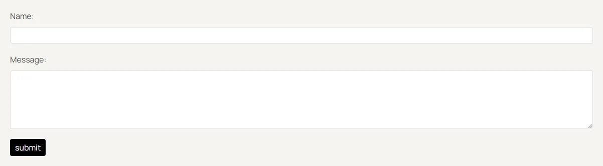 Selenium Playground Ajax contact form with visible Name and Message labels above a text field, a message box, and a submit button