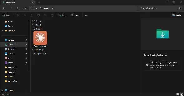 Claude Code installer in the Downloads folder Claude Code installer file in the Windows Downloads folder