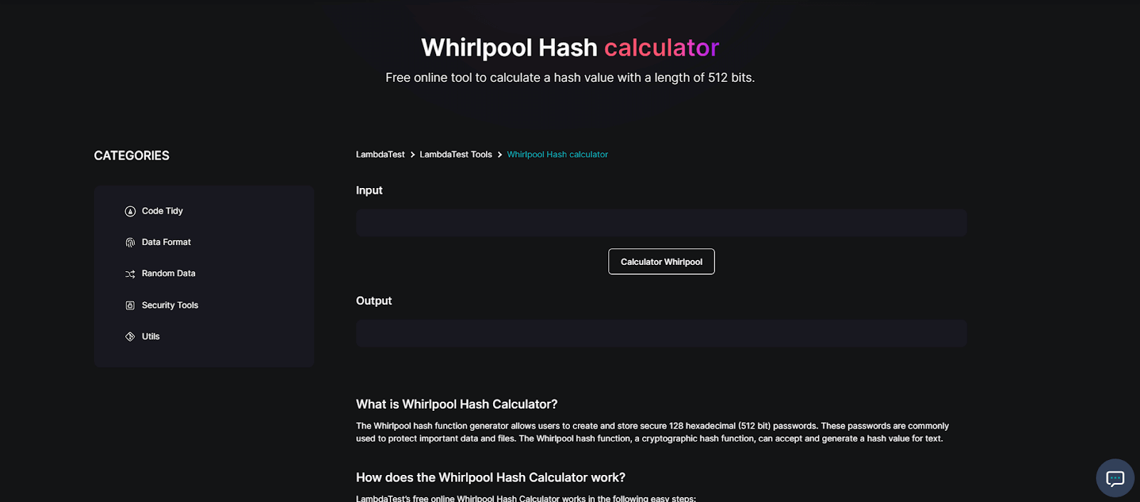 Whirlpool Hash Calculator Whirlpool Hash Calculator