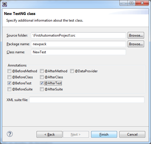 New TestNG Class New TestNG Class