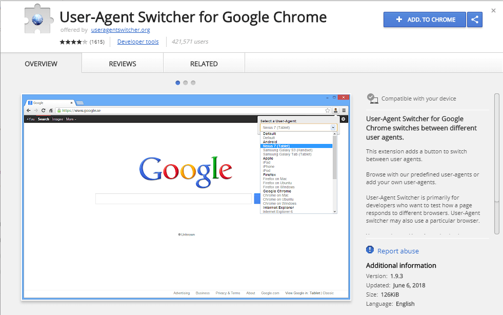 User Agent Switcher User Agent Switcher