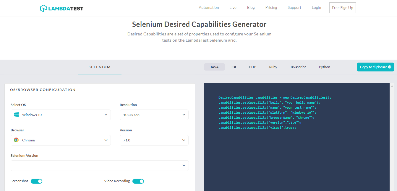 LambdaTest Capabilities Generator LambdaTest Capabilities Generator