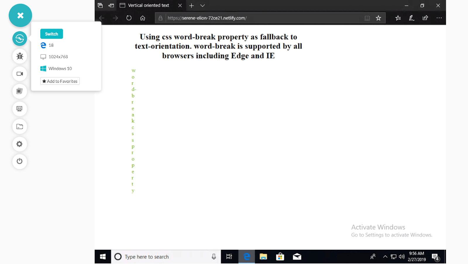 Vertical text orientation with CSS word-break property Vertical text orientation with CSS word-break property