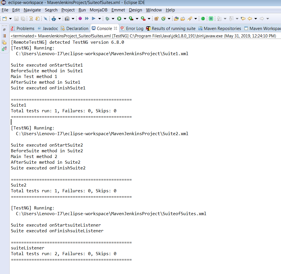console output console output