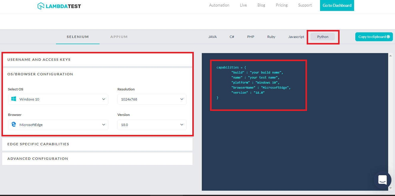 LamdaTest Capabilities Generator 
