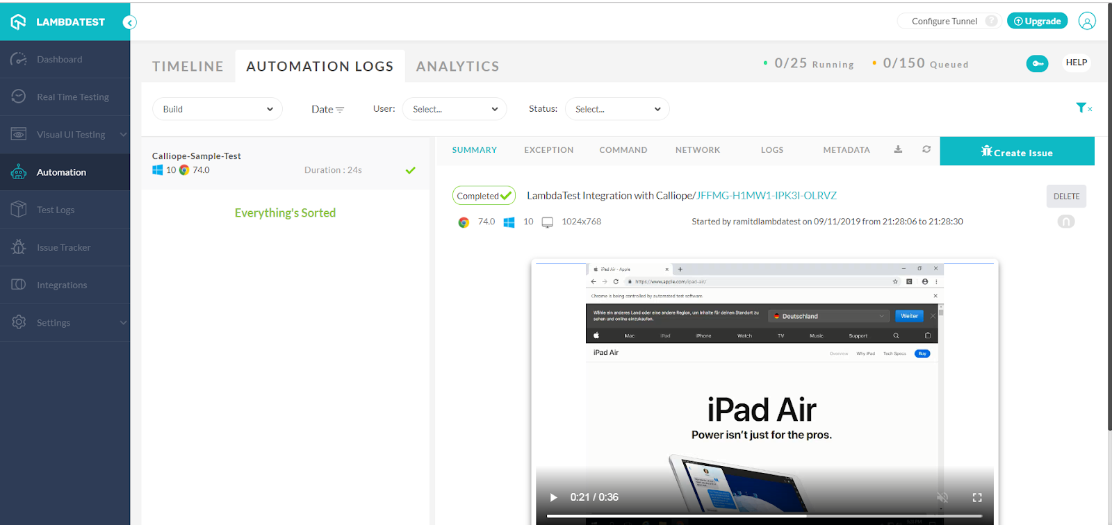  LambdaTest Automation Dashboard