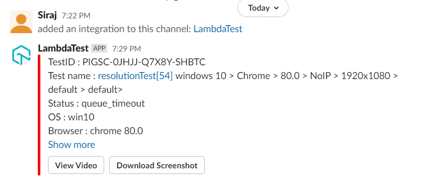 Slack LambdaTest integration Slack LambdaTest integration
