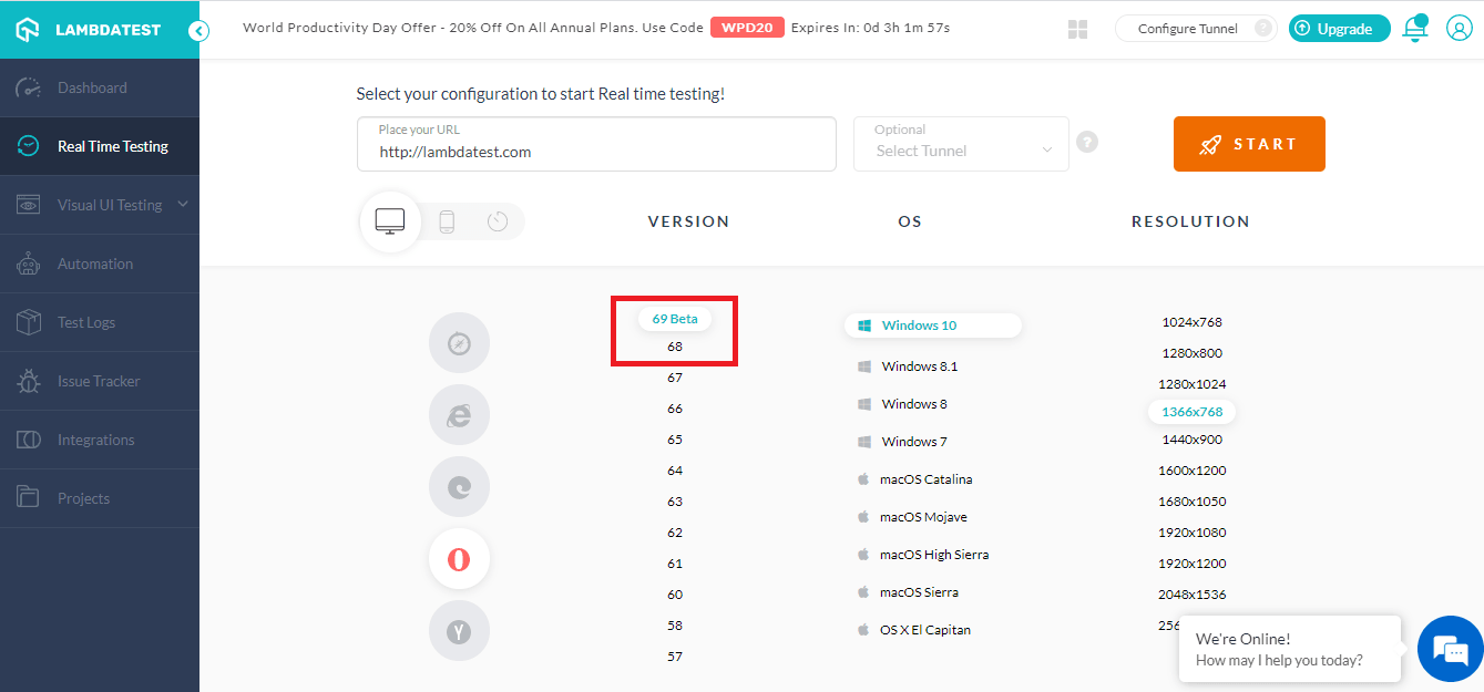 Real-Time Testing on Opera 68