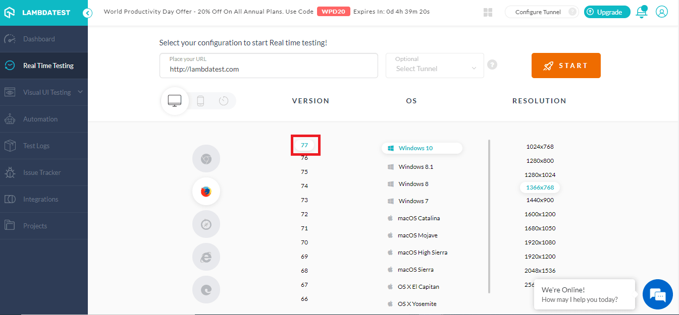 Real-time testing on Mozilla
