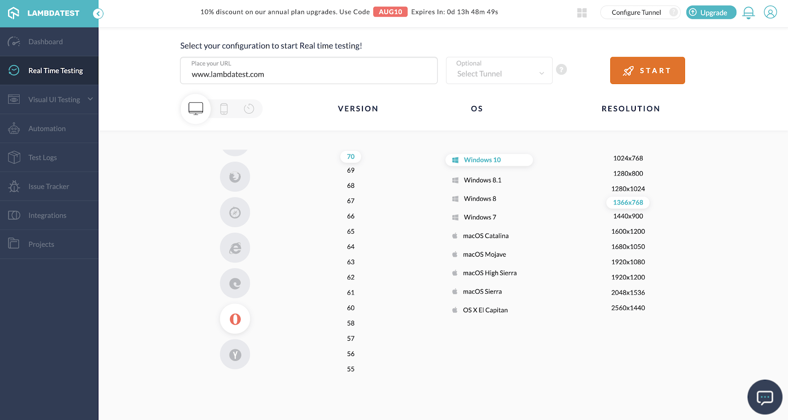 LambdaTest Real Time