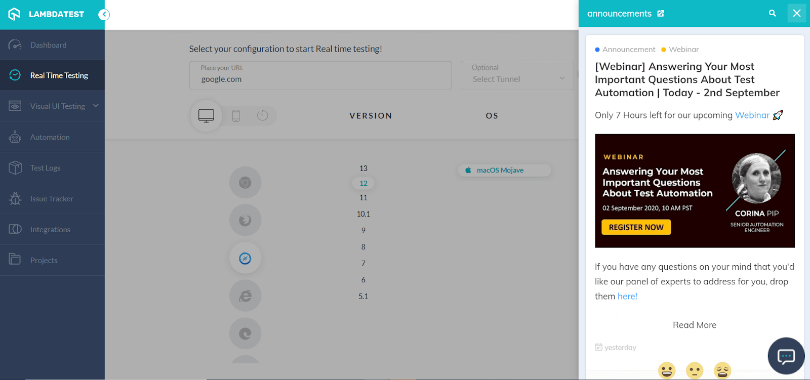 LambdaTest notifications LambdaTest notifications