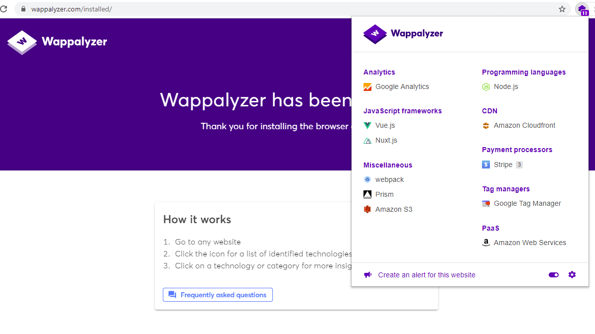 Wappalyzer Extension Wappalyzer Extension