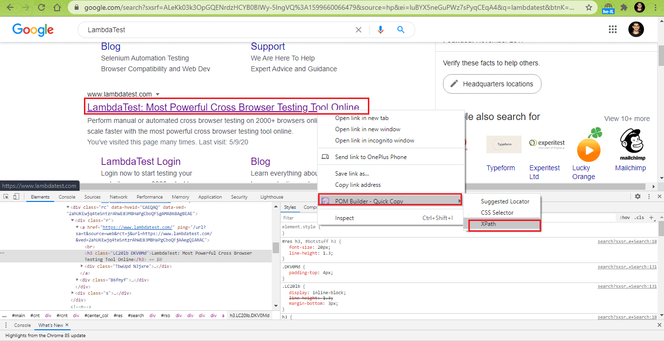 POM Builder extension in Chrome