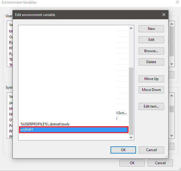 Edit environment variables