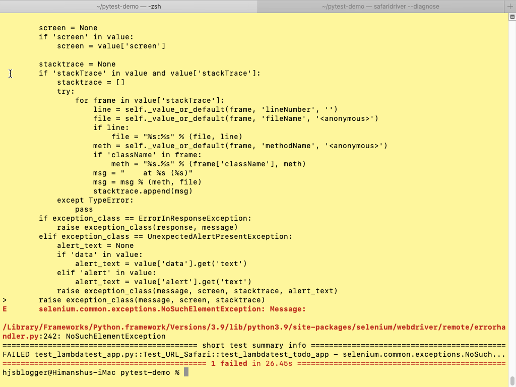 screenshot of the execution