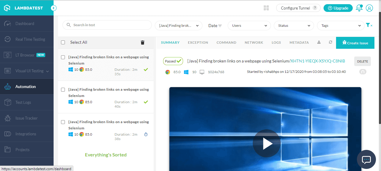 LambdaTest automation logs LambdaTest automation logs